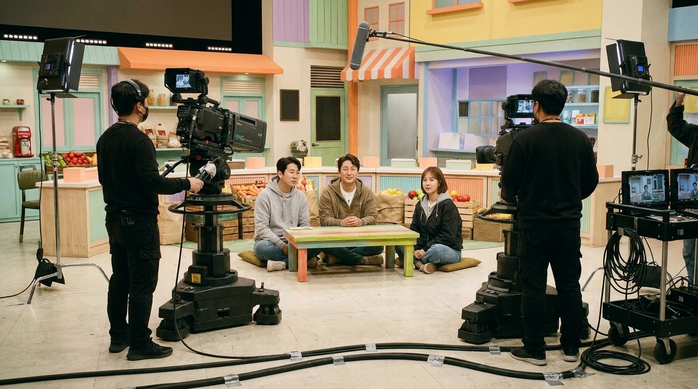 리무빙 전 — 카메라와 촬영 장비, 제작진이 프레임에 그대로 노출된 상태